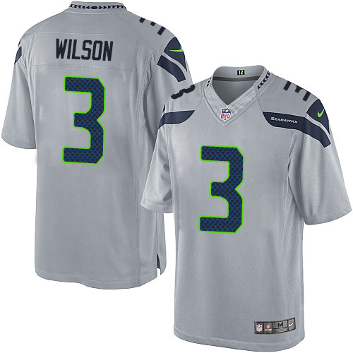 Men's Limited Russell Wilson Nike Jersey Grey Alternate - #3 NFL Seattle Seahawks